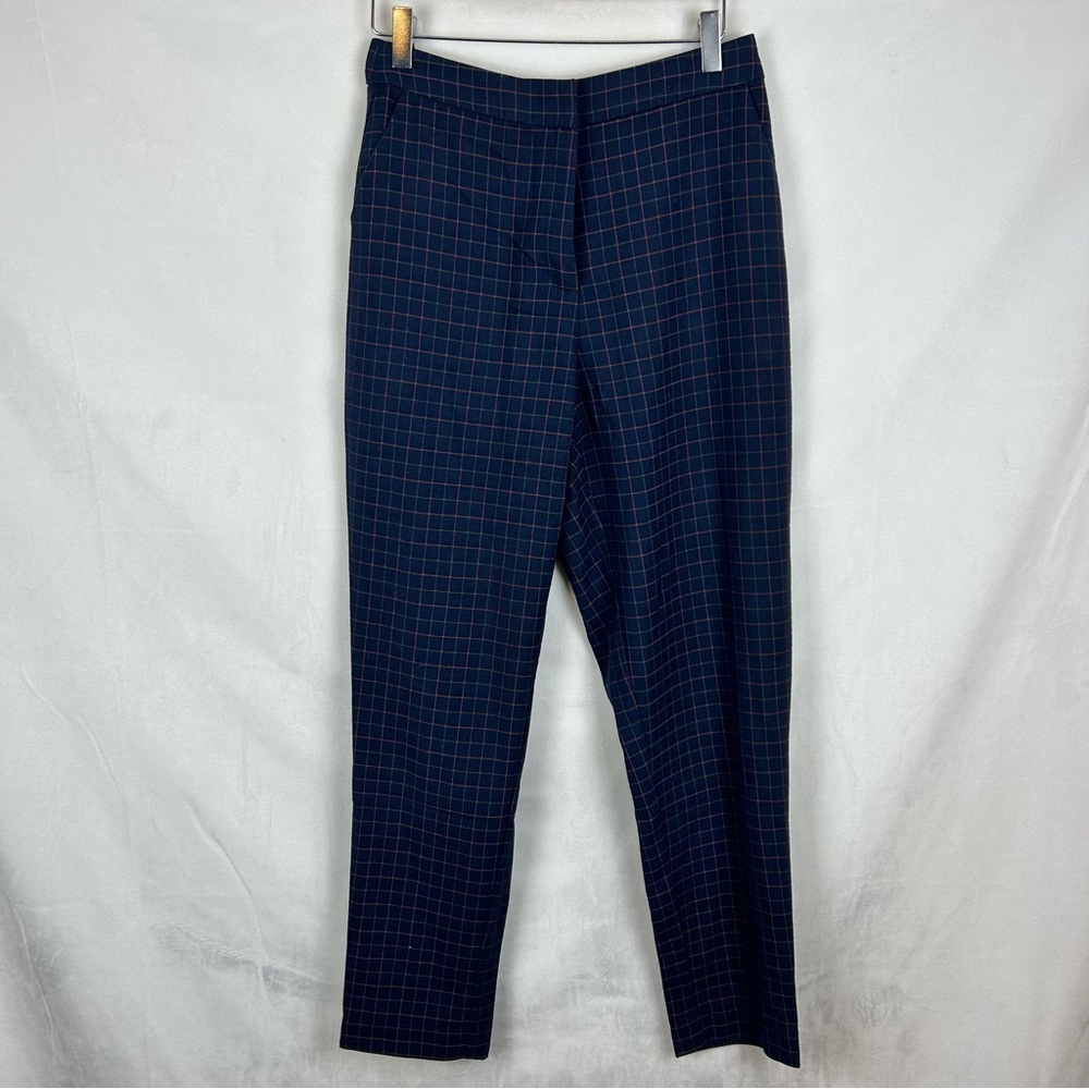 FRNCH PARIS Blue Plaid‎ Straight Leg Trousers Sz Med